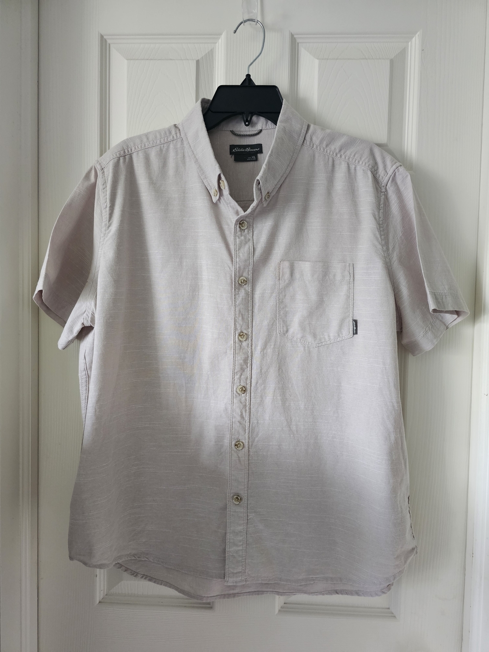 NEW! EDDIE BAUER Short-Sleeve Button-Down Casual Shirt in Pale Beige SZ XL